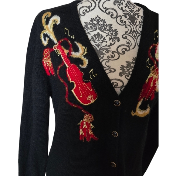 Vintage 90s Susan Bristol wool musical cardigan size medium - Picture 2 of 15